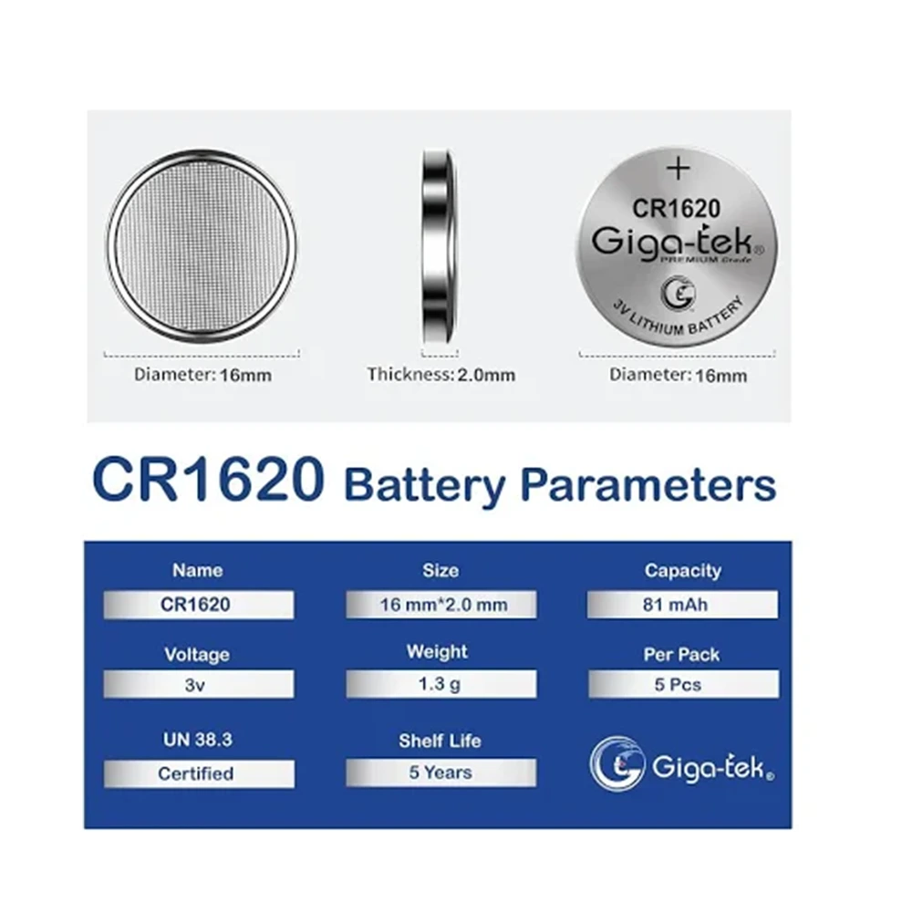 Gigatek Cmos Battery 3V CR1620 view 2